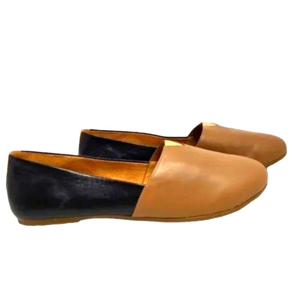 TKEES Shoes Flats‎ Slip On Leather Two Tone Black Brown Tan Comfort Stretch 6.5